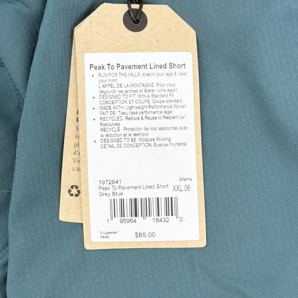 Prana‎ Peak To Pavement Lined Short Grey Blue Mens XXL 1972641 Active Hiking